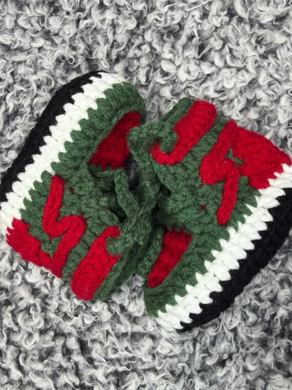 Cozy Kids Green Crochet Beanie with White Pom and Red Stripe